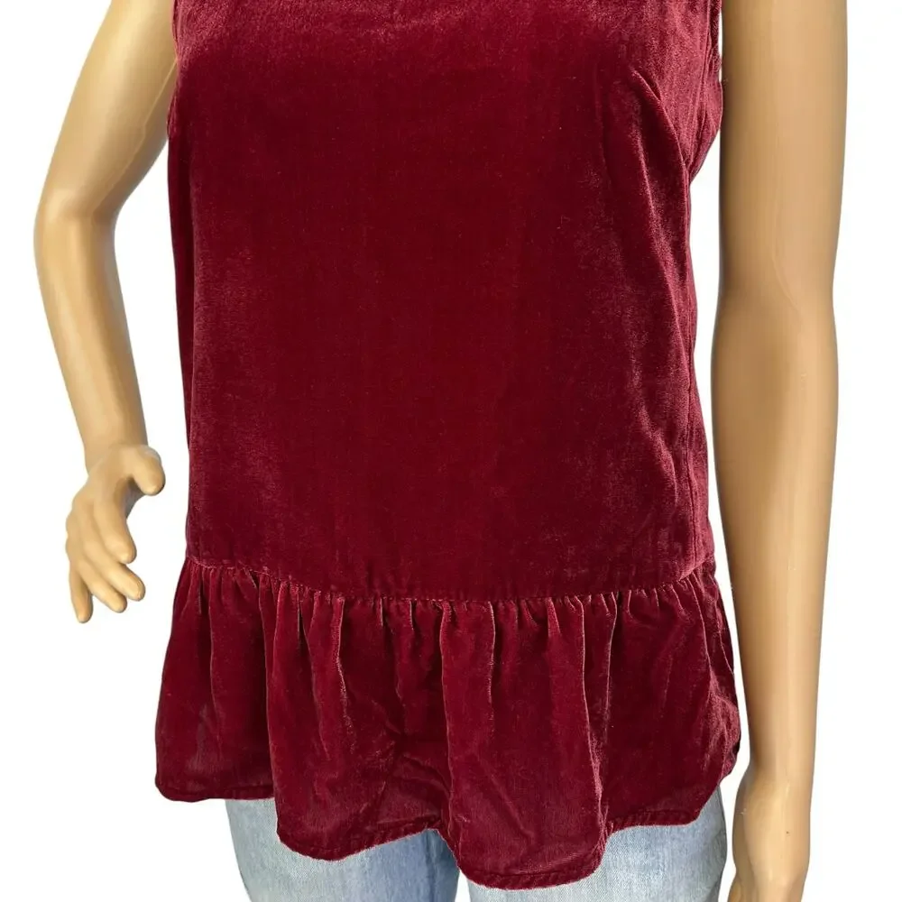 J. Crew Drapey Velvet Peplum Tank Top Deep Burgundy Red H1182 Size 00